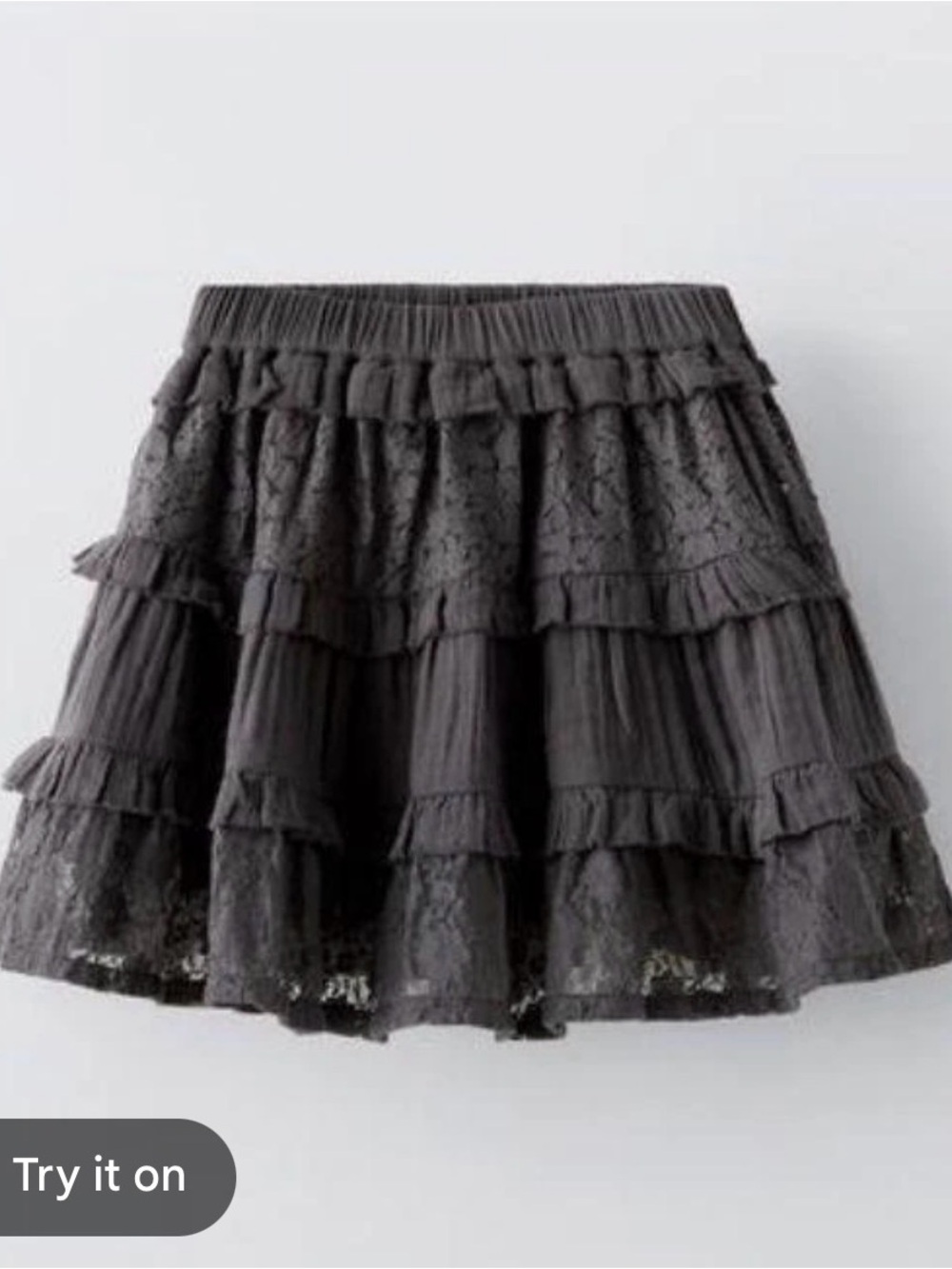 Zara Girls Dark Gray Lace Tiered Mini Skirt